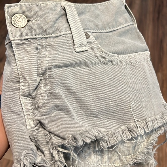 True Religion Pants - True Religion Joey Cut Off Shorts Women’s Size 30 Gray Distressed Raw Hem